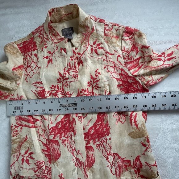 Sigrid Olsen Womens Floral 100% Linen Tunic Jacket Coat XS Red Beige Lightweight - Picture 8 of 10